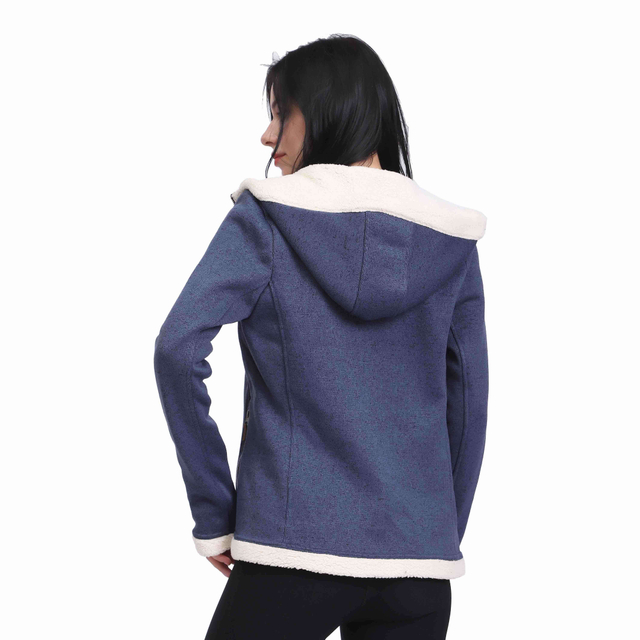 Women Shaggy Trim Zipper Chunky Fleece Holder Sweatshirt 