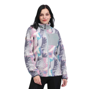 Chaqueta con bolsillo de parche de pana y forro polar sherpa con estampado de flores para mujer