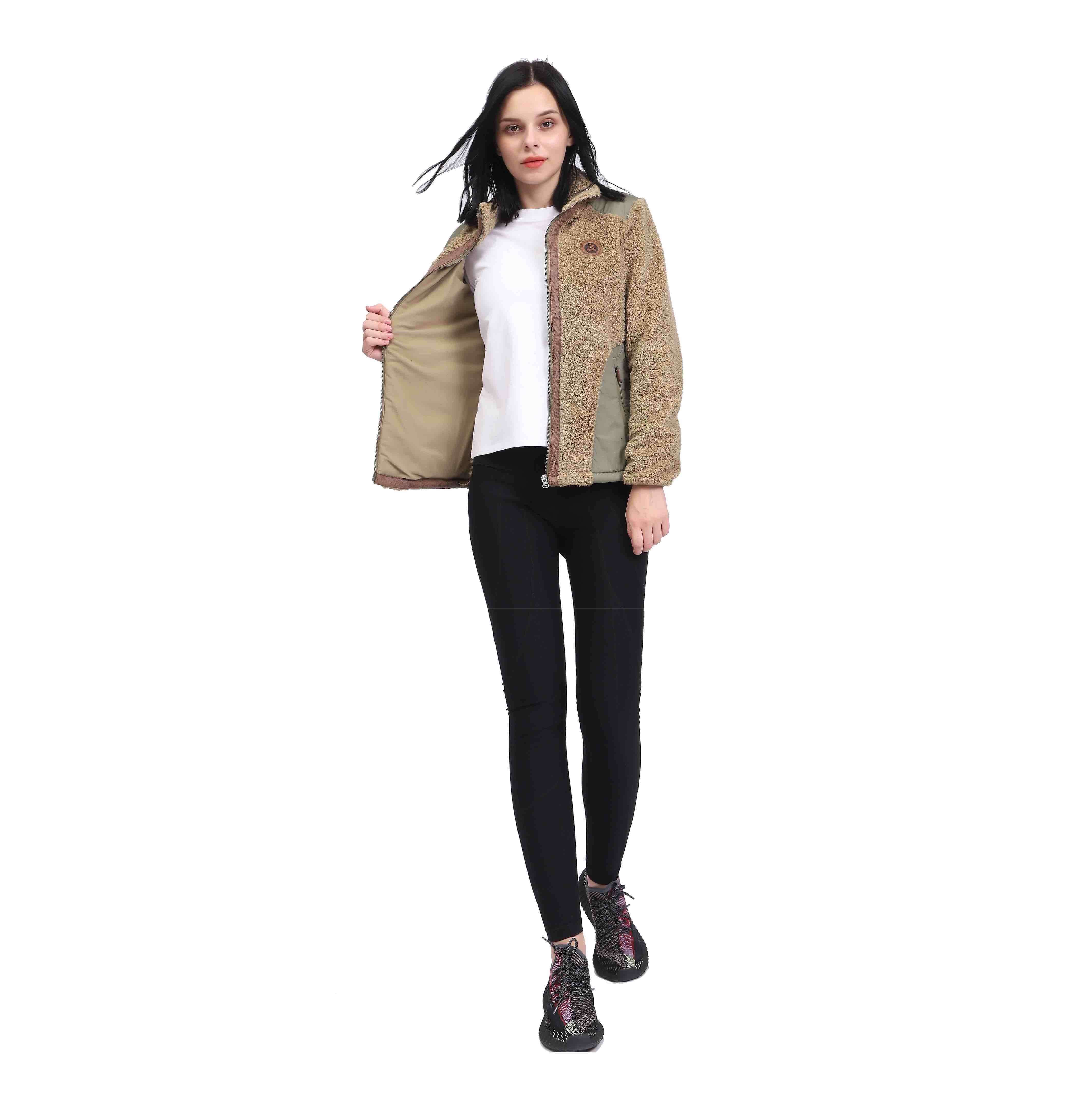 Chaquetas cortas de Sherpa para mujer Abrigo de lana de retazos con bolsillos con cremallera
