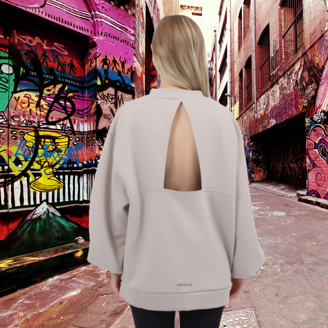 Mujeres sudaderas de cuello tripulada de gran tamaño Batwing Hollow Out Back Swolloper Drop de hombro