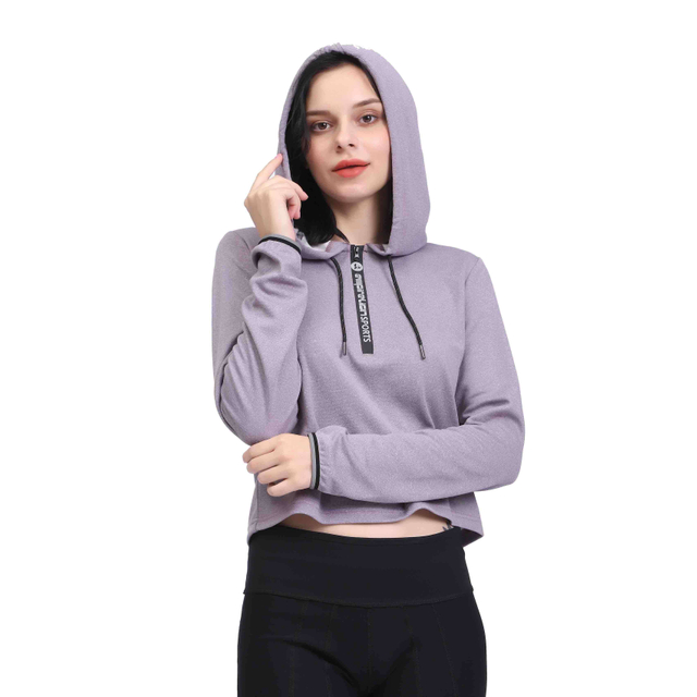 Sudadera con capucha y top corto de entrenamiento de manga larga para mujer