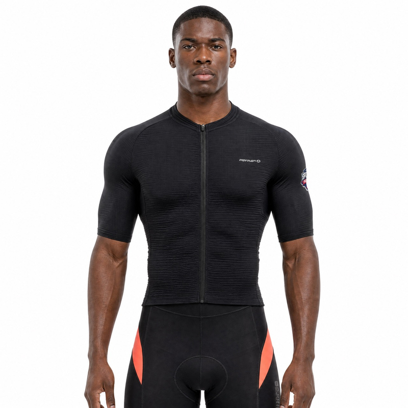 Maillot ciclista de diseño tonal de manga corta raglán con panel de peso medio
