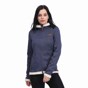 Women Shaggy Trim Zipper Chunky Fleece Holder Sweatshirt 