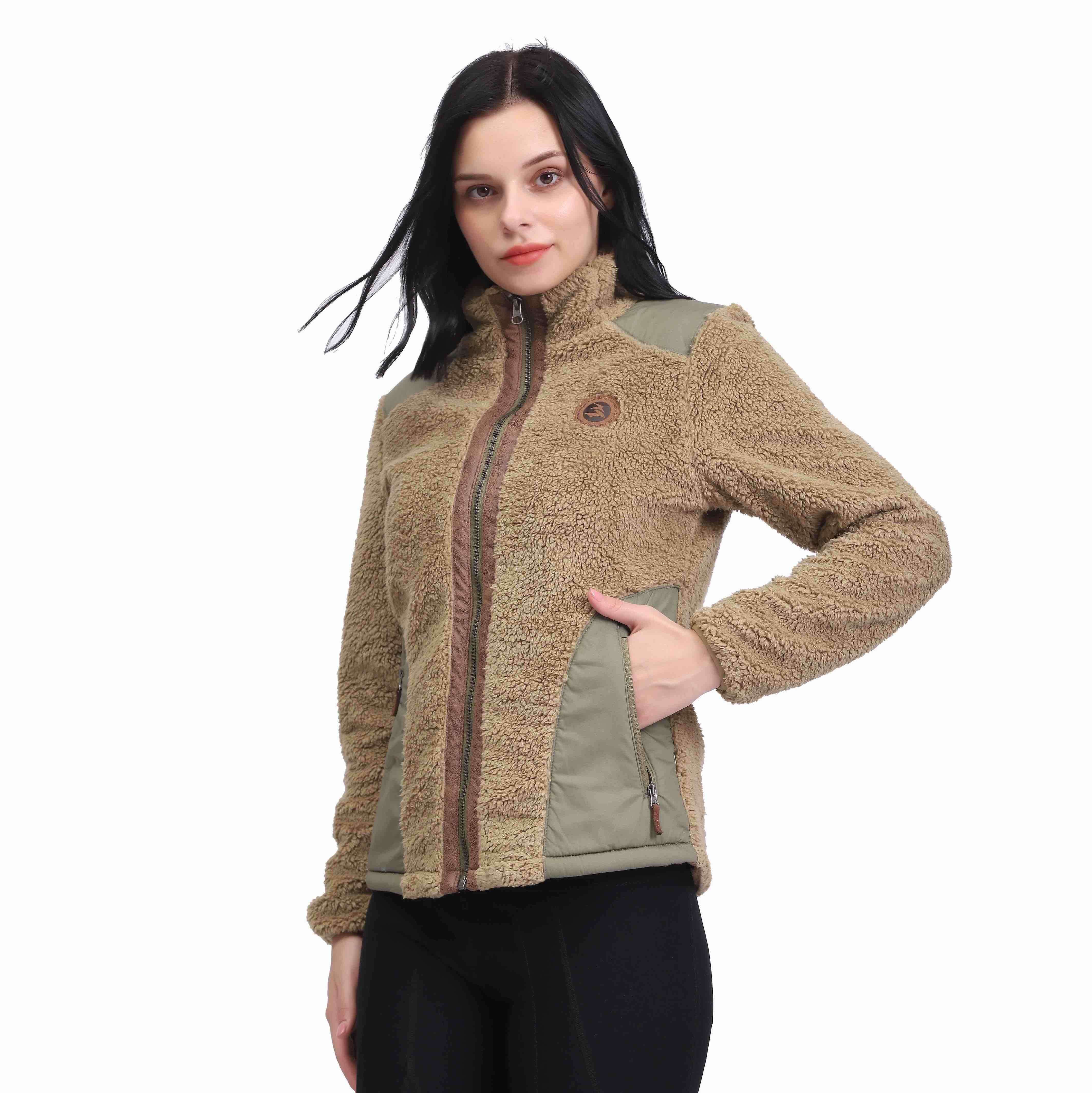 Chaquetas cortas de Sherpa para mujer Abrigo de lana de retazos con bolsillos con cremallera