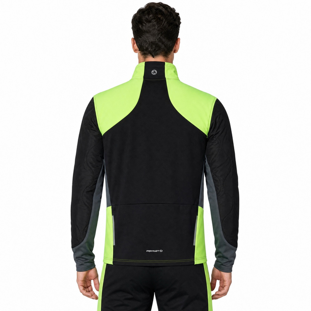 Chaqueta con ribetes fluorescentes y bloques de color acolchados para exteriores a prueba de viento para hombre